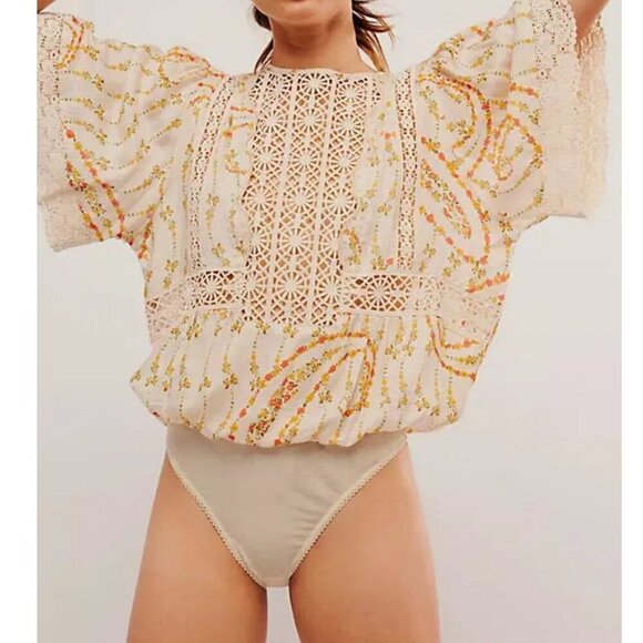 Intimately Free People Bali Tate Mixed Media Bodysuit in Cream Medium - Picture 2 of 14